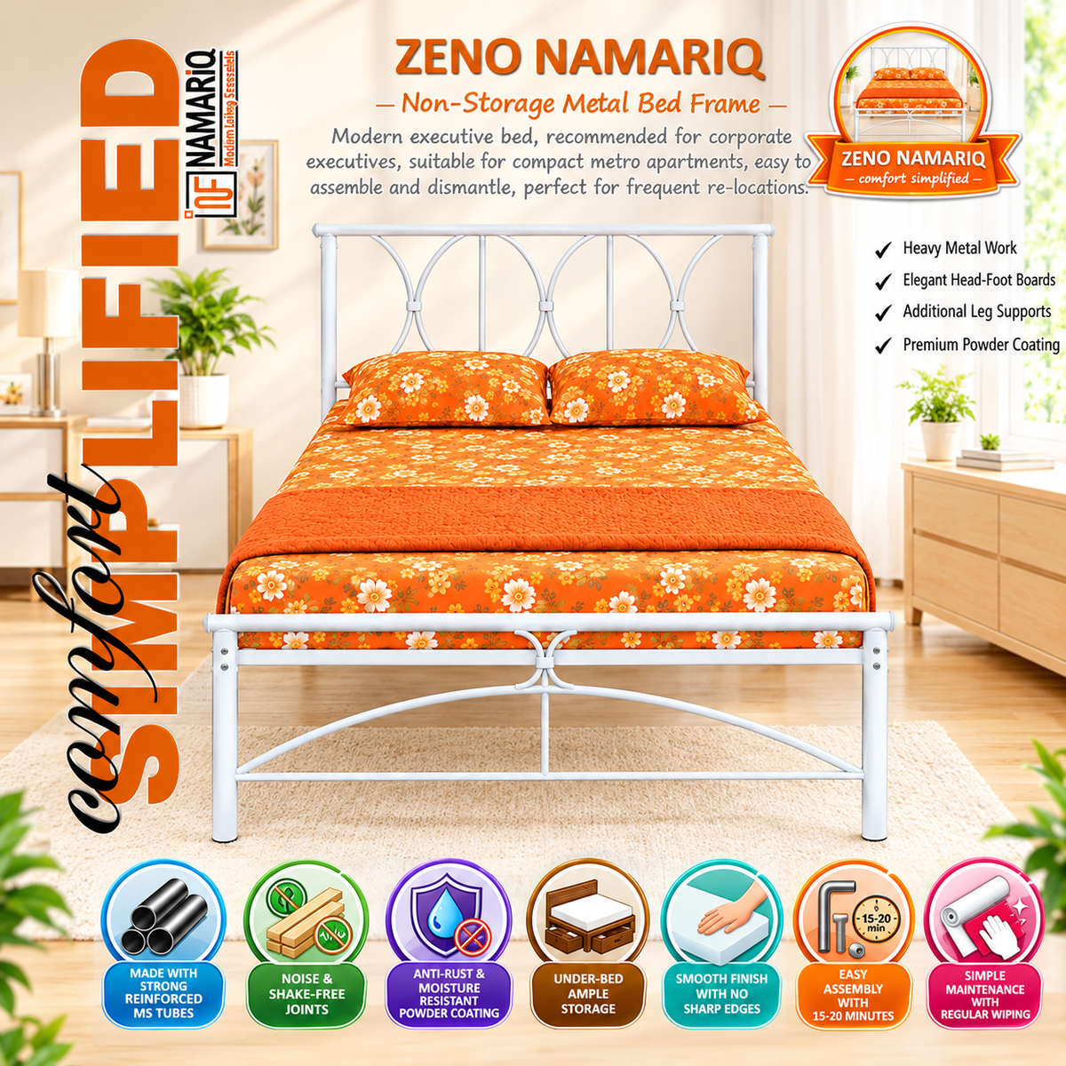 zeno-namariq-solid-wrought-iron-metal-bed-cot-without-inbuilt-storage-box-space-saving-bedroom-furniture-architectural-arched-head-footboard-with-without-mattress-king-queen-single-sizes-powder-coated-white-color