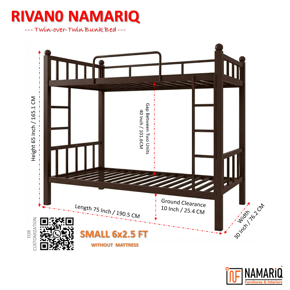 rivano-namariq-twin-bunk-bed-frame-heavy-duty-with-dual-ladder-safety-guardrails-space-saving-bed-for-kids-teens-adults-with-or-without-mattress-easy-assembly-powder-coated-brown-color