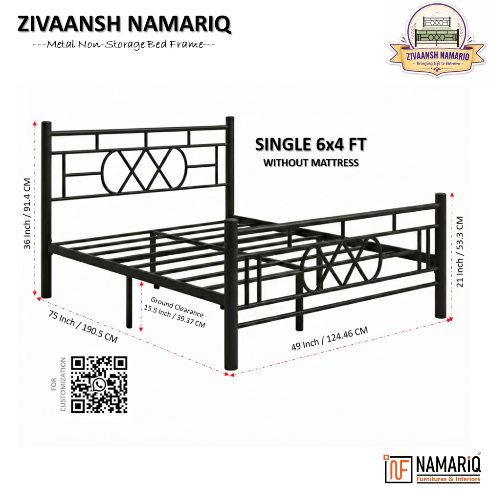 zivaansh-namariq-wrought-iron-metal-bed-without-inbuilt-storage-box-space-saving-bedroom-cot-bed-with-architectural-circle-grid-head-footboard-with-without-mattress-king-queen-single-sizes-powder-coated-black-color