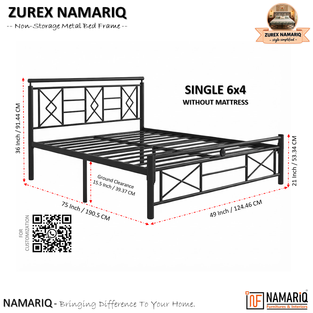 zurex-namariq-heavy-duty-metal-bed-frame-with-modern-geometric-headboard-footboard-bedroom-home-furniture-with-without-mattress-powder-coated-black-finish-king-queen-single-sizes