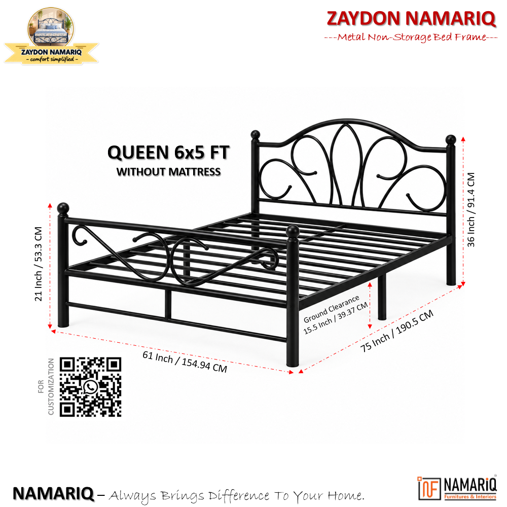 zaydon-namariq-solid-wrought-iron-metal-bed-cot-without-inbuilt-storage-box-space-saving-bedroom-furniture-artistic-head-footboard-with-without-mattress-king-queen-single-twin-sizes-powder-coated-black-color