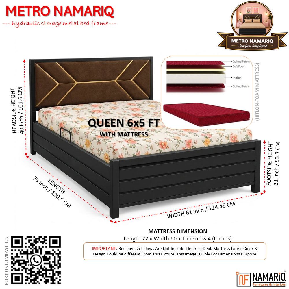 metro-namariq-hydraulic-storage-box-metal-bed-frame-with-tufted-fabric-brown-golden-headboard-bedroom-furniture-easy-assembly-premium-powder-coated-king-queen-single-sizes-black-color