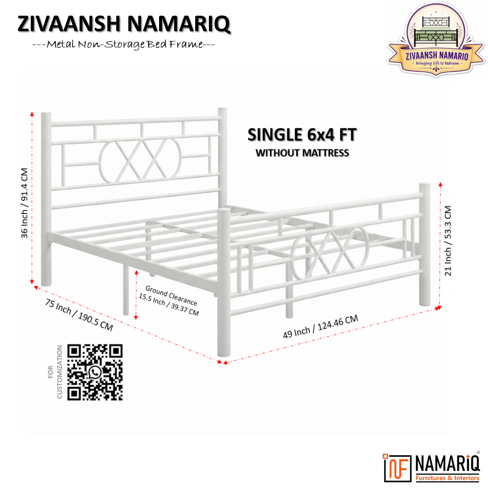 zivaansh-namariq-wrought-iron-metal-bed-without-inbuilt-storage-box-space-saving-bedroom-cot-bed-with-architectural-circle-grid-head-footboard-with-without-mattress-king-queen-single-sizes-powder-coated-white-color