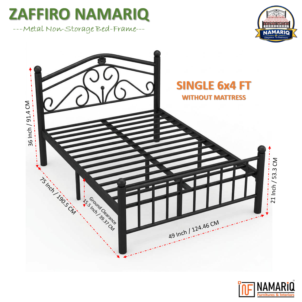 zaffiro-namariq-wrought-iron-modern-metal-bed-cot-without-inbuilt-storage-box-space-saving-bedroom-furniture-artistic-head-footboard-with-without-mattress-king-queen-single-sizes-powder-coated-black-color