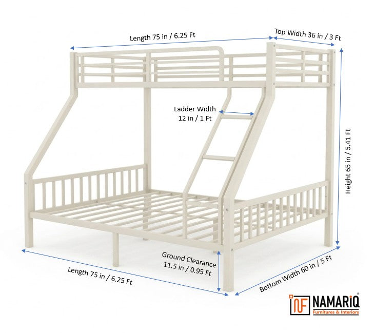 kutumb-namariq-twin-over-full-heavy-duty-metal-bunk-bed-space-saving-designed-for-family-with-parents-and-a-kid-without-storage-box-without-mattresses-ivory-white-powder-coated-finish
