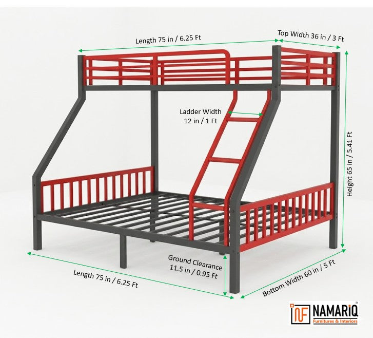 kutumb-namariq-twin-over-full-heavy-duty-metal-bunk-bed-space-saving-designed-for-family-with-parents-and-a-kid-without-storage-box-without-mattresses-black-red-powder-coated-finish