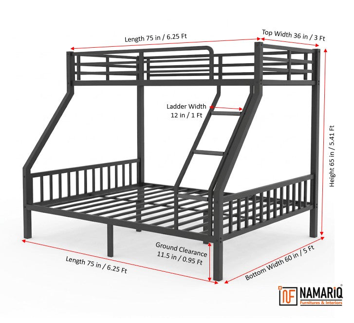 kutumb-namariq-twin-over-full-heavy-duty-metal-bunk-bed-space-saving-designed-for-family-with-parents-and-a-kid-without-storage-box-without-mattresses-matte-black-powder-coated-finish