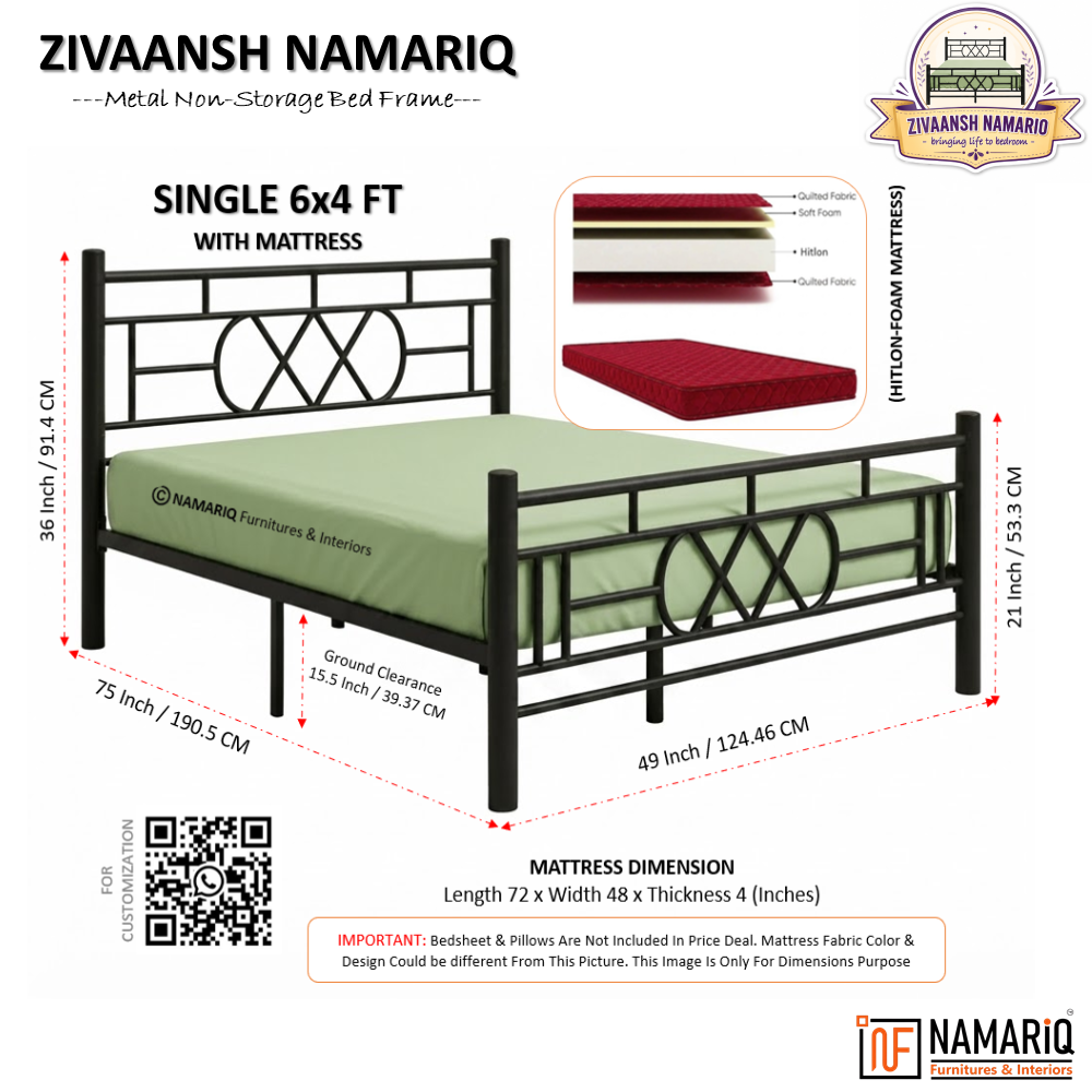 zivaansh-namariq-wrought-iron-metal-bed-without-inbuilt-storage-box-space-saving-bedroom-cot-bed-with-architectural-circle-grid-head-footboard-with-without-mattress-king-queen-single-sizes-powder-coated-black-color