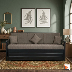 OASIS NAMARIQ: Elegant Metal Sofa-cum-Bed – With Hydraulic Box Storage – for Bedroom / Living Room - Water Resistant & Anti-Rust Powder Coated Finish - BLACK-GREY Combination