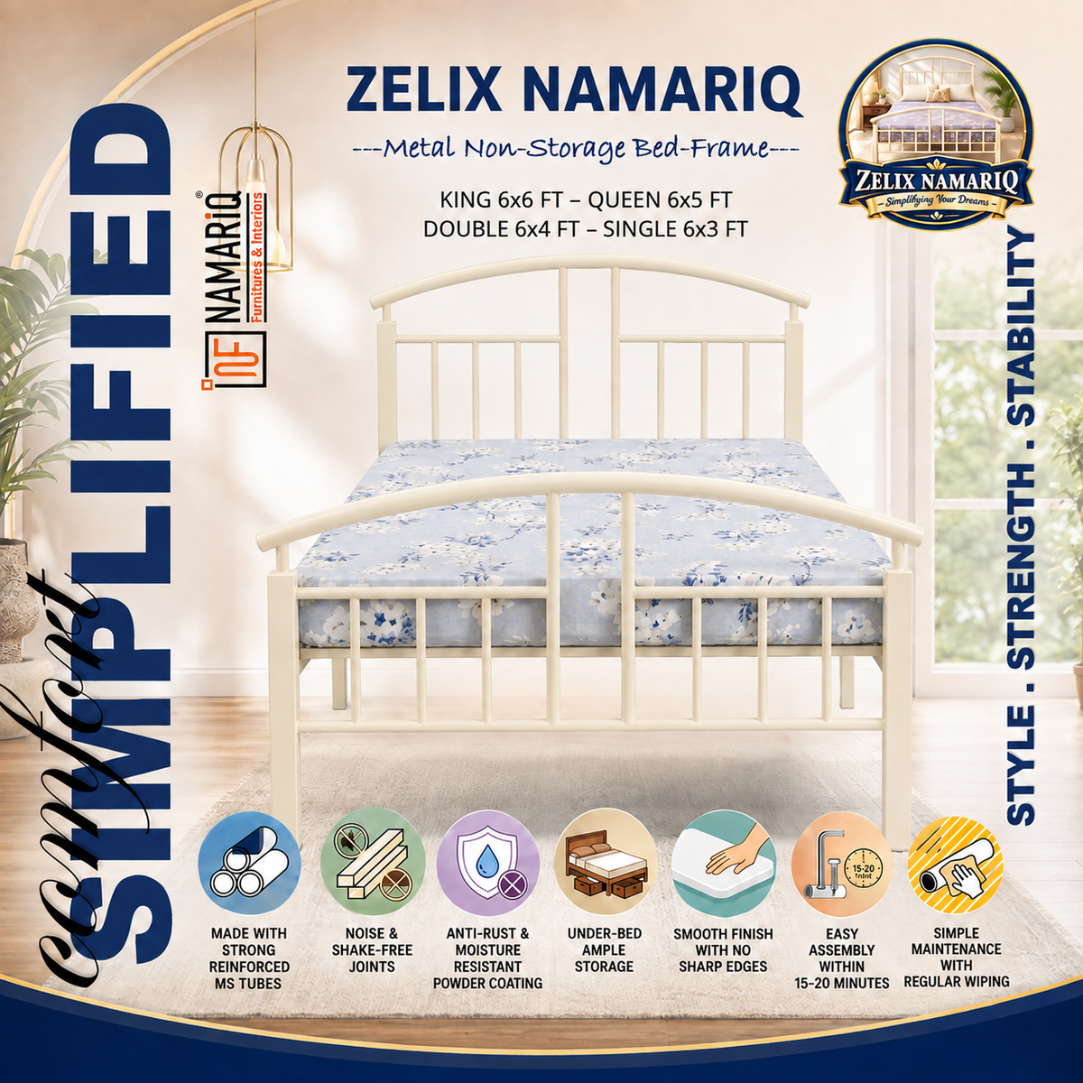 zelix-namariq-wrought-iron-metal-bed-without-inbuilt-storage-box-space-saving-bedroom-living-room-cot-bed-king-queen-single-sizes-with-without-mattress-ivory-color