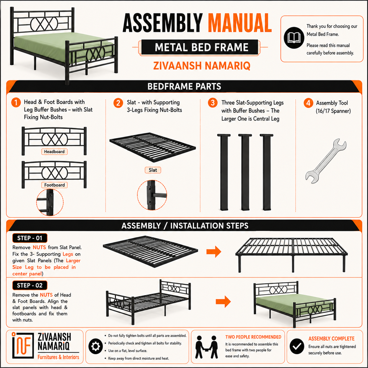 zivaansh-namariq-wrought-iron-metal-bed-without-inbuilt-storage-box-space-saving-bedroom-cot-bed-with-architectural-circle-grid-head-footboard-with-without-mattress-king-queen-single-sizes-powder-coated-white-color