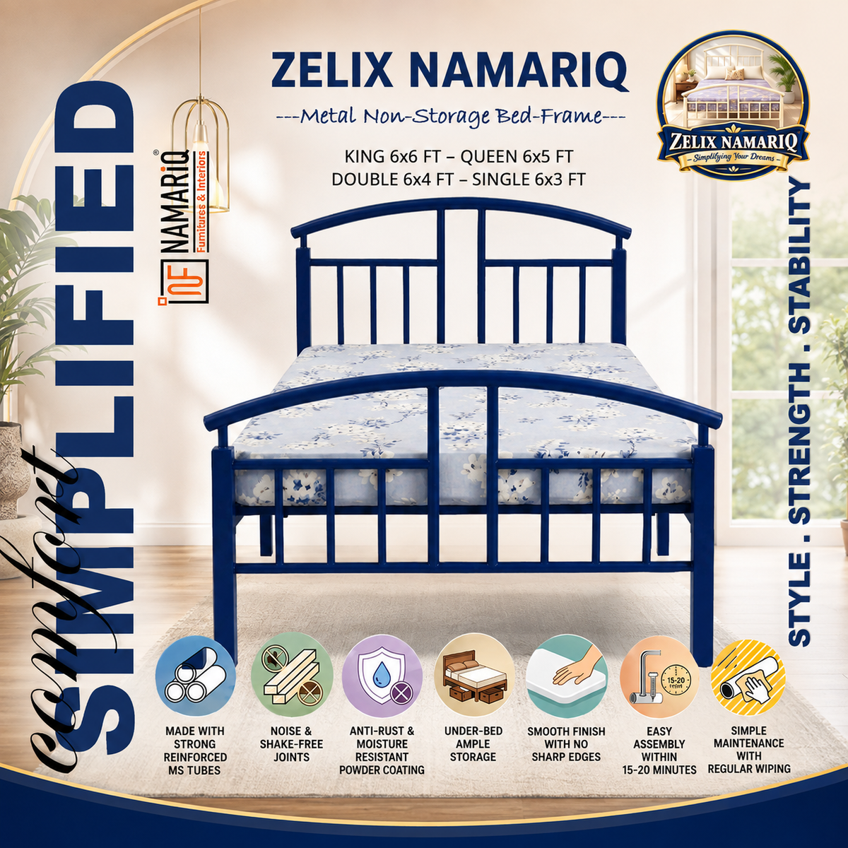 zelix-namariq-wrought-iron-metal-bed-without-inbuilt-storage-box-space-saving-bedroom-living-room-cot-bed-king-queen-single-sizes-with-without-mattress-blue-color