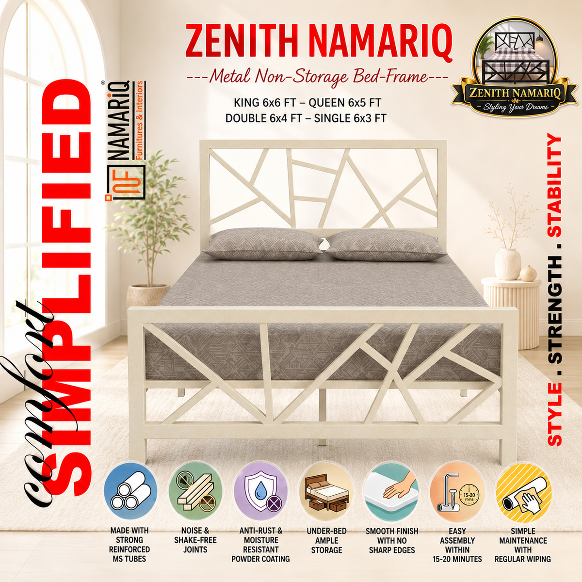 zenith-namariq-heavy-duty-metal-bed-frame-with-modern-geometric-x-pattern-solid-metal-bed-bedroom-home-furniture-with-without-mattress-powder-coated-ivory-finish-king-queen-double-single-sizes