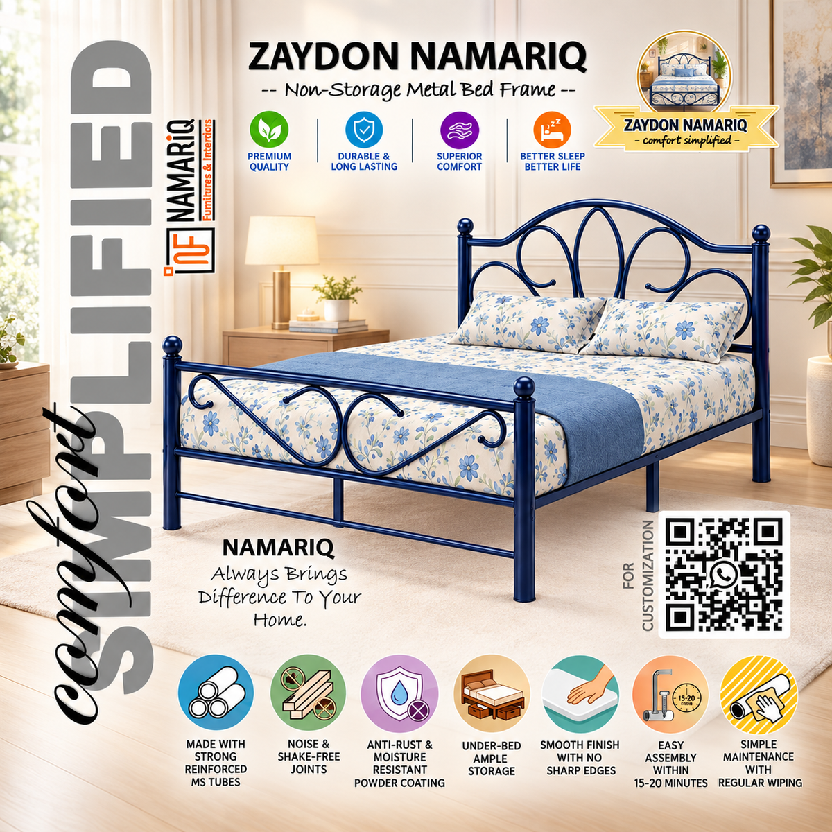 zaydon-namariq-solid-wrought-iron-metal-bed-cot-without-inbuilt-storage-box-space-saving-bedroom-furniture-artistic-head-footboard-with-without-mattress-king-queen-single-twin-sizes-powder-coated-blue-color