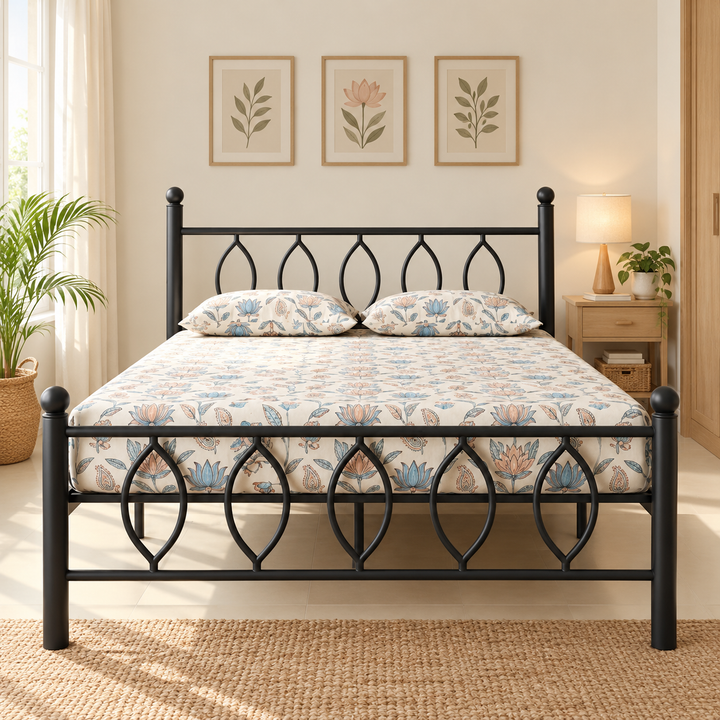 ZANDER NAMARIQ: Modern Wrought Iron Metal Bed Cot for Bedroom | Without Inbuilt Storage | Water Resistant & Anti-Rust Powder Coated Finish | KING, QUEEN & SINGLE Sizes | BLACK Color