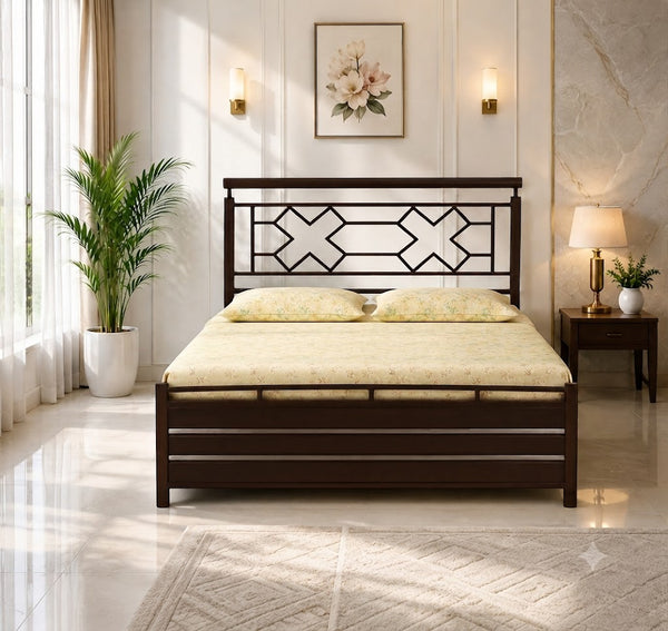 MISTRAL NAMARIQ: Heavy Duty Hydraulic Storage Metal Bed Frame with Designer Headboard | Bedroom Furniture | Easy Assembly | Premium Powder Coated | KING, QUEEN, SINGLE Sizes | BROWN Color