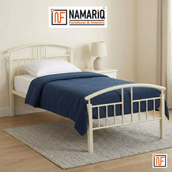 AETERNUM NAMARIQ: Arched Silhouette Premium Metal Bed - Without Inbuilt Storage – Water Resistant & Anti-Rust Powder Coated Finish - IVORY