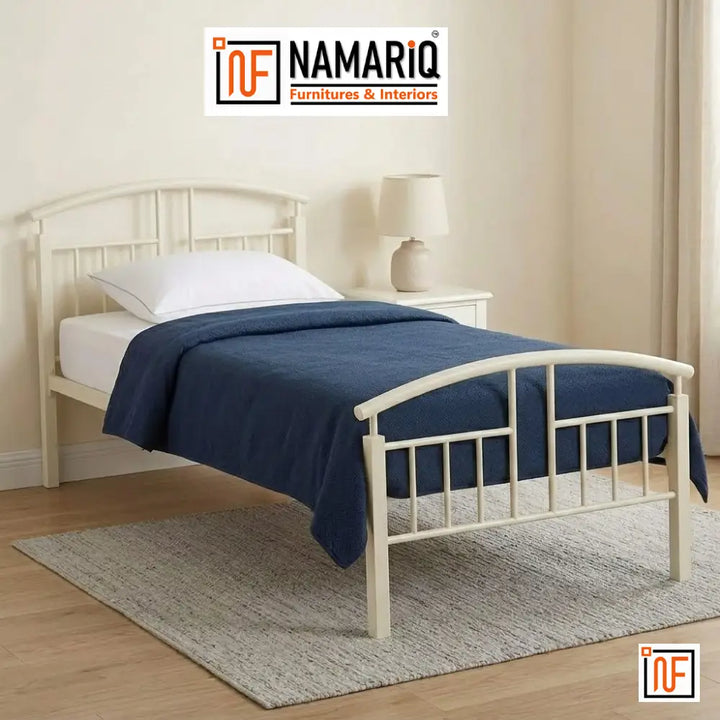 AETERNUM NAMARIQ: Arched Silhouette Premium Metal Bed - Without Inbuilt Storage – Water Resistant & Anti-Rust Powder Coated Finish - IVORY