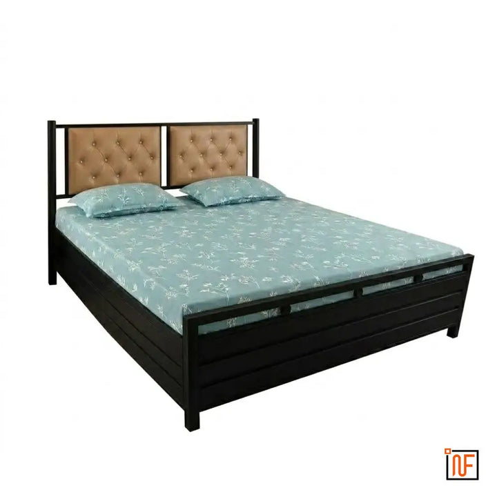 MANAS NAMARIQ: Comfort Metal Bed – With Hydraulic Box Storage & Twin Headboard Cushion – Water Resistant & Anti-Rust Powder Coated Finish - BLACK+2