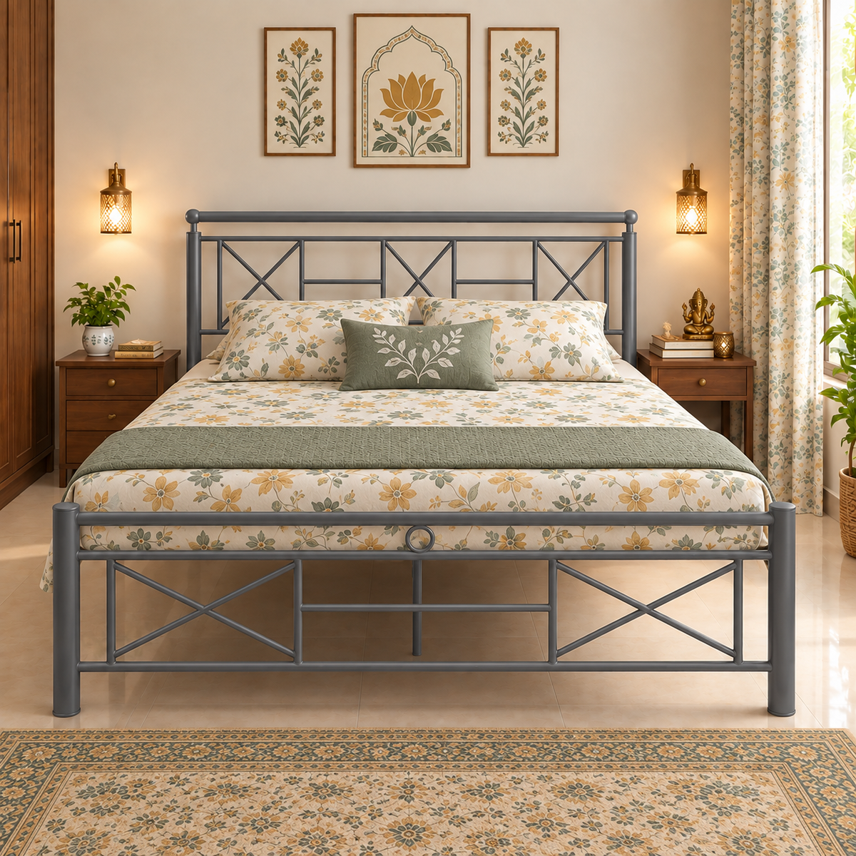 zurex-namariq-heavy-duty-metal-bed-frame-with-modern-geometric-headboard-footboard-bedroom-home-furniture-with-without-mattress-powder-coated-grey-finish-king-queen-single-sizes