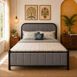 METROPOLIS NAMARIQ: Hydraulic Storage Metal Bed Frame with Cushioned Tufted Head-Footboards | Bedroom Furniture | Easy Assembly | Premium Powder Coated | KING, QUEEN, SINGLE Sizes | BLACK-GREY Color