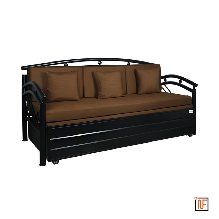 ONYX NAMARIQ: Butterfly Design Frame Metal Sofa-cum-Bed – Convertible Sofa-cum-Bed - With Hydraulic Box Storage – for Bedroom / Living Room - Water Resistant & Anti-Rust Powder Coated Finish - BLACK-BROWN Tone+2