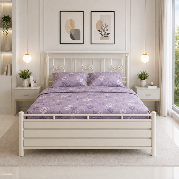 MOMENTUM NAMARIQ: Heavy Duty Hydraulic Storage Metal Bed Frame with Designer Headboard | Bedroom Furniture | Easy Assembly | Premium Powder Coated | KING, QUEEN, SINGLE Sizes | IVORY Color