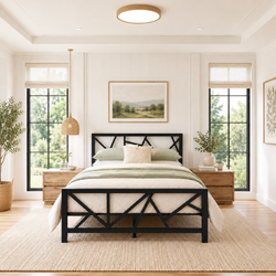 ZENITH NAMARIQ: Heavy-Duty Metal Bed Frame with Modern Geometric X-Pattern Solid Metal Bed | Bedroom Home Furniture | With & Without Mattress | Powder Coated BLACK Finish | KING, QUEEN, DOUBLE, SINGLE Sizes