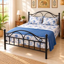 ZAIN NAMARIQ: Wrought Iron Modern Metal Bed Cot | Space Saving Bedroom Furniture | Elegant Head-Footboard | Noise-Free, Easy Assembly | With & Without Mattress | KING QUEEN SINGLE Sizes | Powder Coated BLACK Color