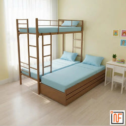 NOVUS NAMARIQ: Twin Over Full Hydraulic Storage Triple Zone Bunk Bed – Anti-Rust & Moisture Proof Powder Coated Finish - BROWN