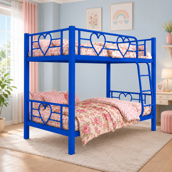 ROSARIO NAMARIQ: Twin Bunk-Bed Heavy Duty Metal Frame with Inbuilt Ladder & Safety Guard Rails | Space Saving Bed for Female Kids Teens & Adults | With or Without Mattress | 6x3 FT STANDARD & 6x2.5 FT Small Size | Powder Coated BLUE Color