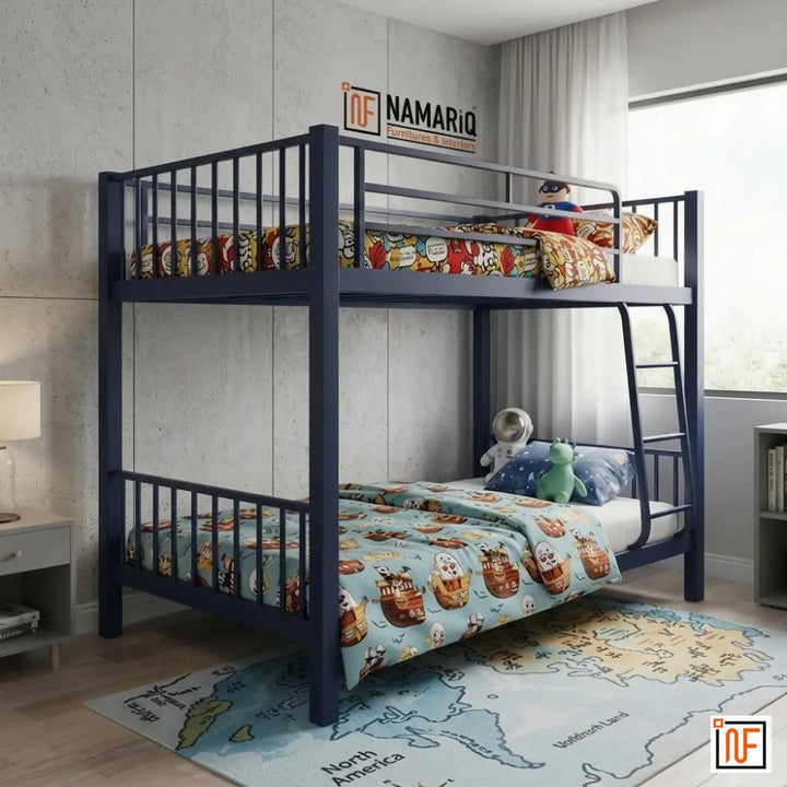RADIANT NAMARIQ: Twin-Over-Twin, Heavy Duty Metal Bunk Bed – Anti-Rust & Water-Resistant Powder Coated Finish – DARK BLUE