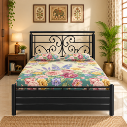 MARBELLA NAMARIQ: Heavy Duty Metal Hydraulic Storage Bed Frame | Classic Designer Headboard| Bedroom Furniture | Easy Assembly | Premium Powder Coated | KING, QUEEN, SINGLE Sizes | BLACK Color