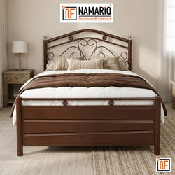 MAGNUS NAMARIQ: Elegant Metal Bed – With Hydraulic Box Storage – Water Resistant & Anti-Rust Powder Coated Finish - BROWN
