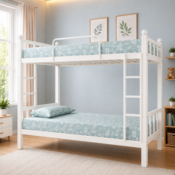 RIVANO NAMARIQ: Twin Bunk-Bed Frame Heavy Duty with Dual Ladder & Safety Guardrails | Space Saving Bed for Kids Teens & Adults | With or Without Mattress | Easy Assembly | Powder Coated WHITE Color