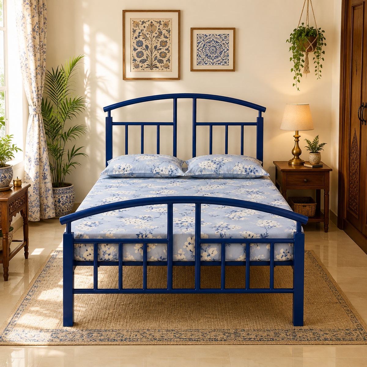 zelix-namariq-wrought-iron-metal-bed-without-inbuilt-storage-box-space-saving-bedroom-living-room-cot-bed-king-queen-single-sizes-with-without-mattress-blue-color
