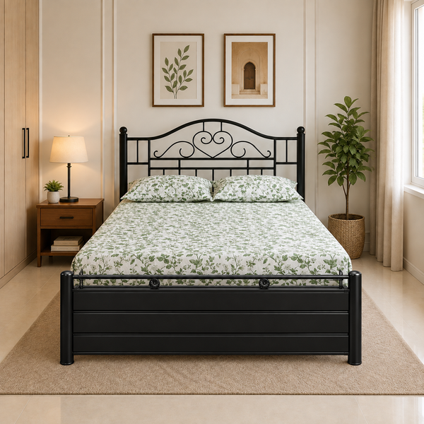 MANDARA NAMARIQ: Metal Hydraulic Storage Bed Frame Heavy Duty | Scrolled Heart Headboard| Bedroom Furniture | Easy Assembly | Premium Powder Coated | KING, QUEEN, SINGLE Sizes | BLACK Color