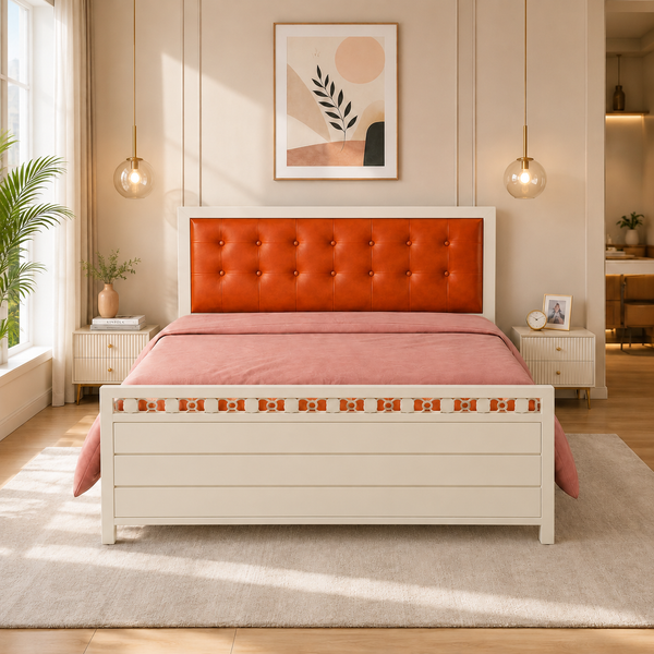 MIRABILIS NAMARIQ: Heavy Duty Hydraulic Storage Metal Bed Frame | Tufted Cushion Headboard | Bedroom Furniture | Easy Assembly | Premium Powder Coated | KING, QUEEN, SINGLE Sizes | BROWN Color