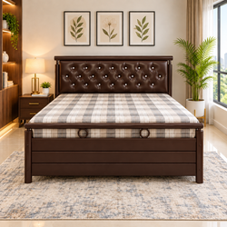 MAGNIFIQUE NAMARIQ: Hydraulic Storage Metal Bed Frame with Tufted Cushioned Headboard | Bedroom Furniture | Easy Assembly | Premium Powder Coated | KING, QUEEN, SINGLE Sizes | BROWN Color
