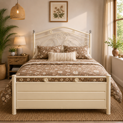 MAGNUS NAMARIQ: Hydraulic Storage Metal Bed Frame with Designer Headboard | Bedroom Furniture | Easy Assembly | Premium Powder Coated | KING, QUEEN, SINGLE Sizes | IVORY Color