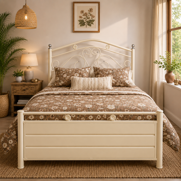 MAGNUS NAMARIQ: Hydraulic Storage Metal Bed Frame with Designer Headboard | Bedroom Furniture | Easy Assembly | Premium Powder Coated | KING, QUEEN, SINGLE Sizes | IVORY Color