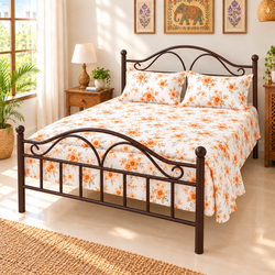 ZAIN NAMARIQ: Wrought Iron Modern Metal Bed Cot | Space Saving Bedroom Furniture | Elegant Head-Footboard | Noise-Free, Easy Assembly | With & Without Mattress | KING QUEEN SINGLE Sizes | Powder Coated BROWN Color