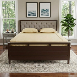 MAITREYA NAMARIQ: Hydraulic Storage Box Metal Bed Frame with Tufted Fabric Headboard| Bedroom Furniture | Easy Assembly | Premium Powder Coated | KING, QUEEN, SINGLE Sizes | BROWN Color