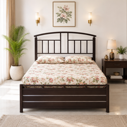 MIZAAN NAMARIQ: Heavy Duty Hydraulic Storage Metal Bed Frame with Designer Headboard | Bedroom Furniture | Easy Assembly | Premium Powder Coated | KING, QUEEN, SINGLE Sizes | BROWN Color