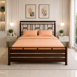 MOMENTUM NAMARIQ: Heavy Duty Hydraulic Storage Metal Bed Frame with Designer Headboard | Bedroom Furniture | Easy Assembly | Premium Powder Coated | KING, QUEEN, SINGLE Sizes | BROWN Color