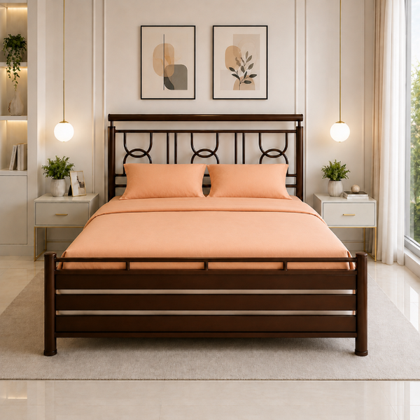 MOMENTUM NAMARIQ: Heavy Duty Hydraulic Storage Metal Bed Frame with Designer Headboard | Bedroom Furniture | Easy Assembly | Premium Powder Coated | KING, QUEEN, SINGLE Sizes | BROWN Color