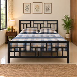 ZAVIER NAMARIQ: Solid Wrought Iron Metal Bed Cot| Without Inbuilt Storage Box | Space Saving Bedroom Furniture | Artistic Head-Footboard | With & Without Mattress | KING QUEEN SINGLE Sizes | Powder Coated BLACK Color