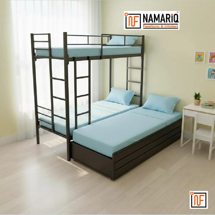 NOVUS NAMARIQ: Twin Over Full Hydraulic Storage Triple Zone Bunk Bed – Anti-Rust & Moisture Proof Powder Coated Finish - BLACK+2
