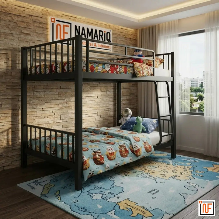 RADIANT NAMARIQ: Twin-Over-Twin, Heavy Duty Metal Bunk Bed – Anti-Rust & Water-Resistant Powder Coated Finish – BLACK
