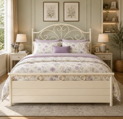 MAYURA NAMARIQ: Heavy Duty Hydraulic Storage Metal Bed Frame with Designer Scrolled Headboard | Bedroom Furniture | Easy Assembly | Premium Powder Coated | KING, QUEEN, SINGLE Sizes | IVORY Color